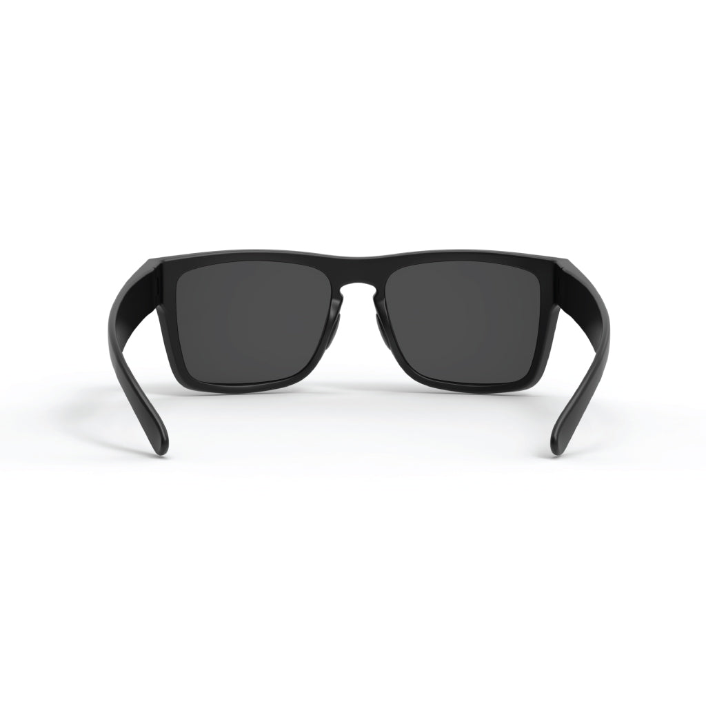back view of Popular 2023 Matte black sunglasses with grey lens Features top quality 2mm nylon lens with great clarity, durability and scratch resistance for eye protection And best in industry bio resin TR90 frame